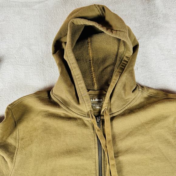 L.L Bean Hoodie Men Large TALL Brown Slightly Fitted Full Zip Hooded Sweatshirt - Picture 4 of 9